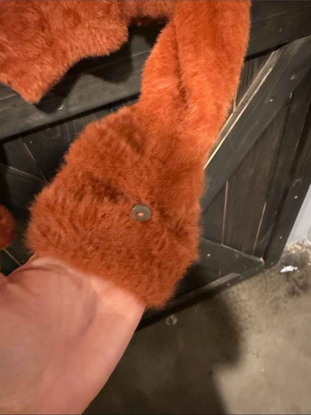 Button-Front Fuzzy Cardigan Sweater - Rust - Picture 5 of 5